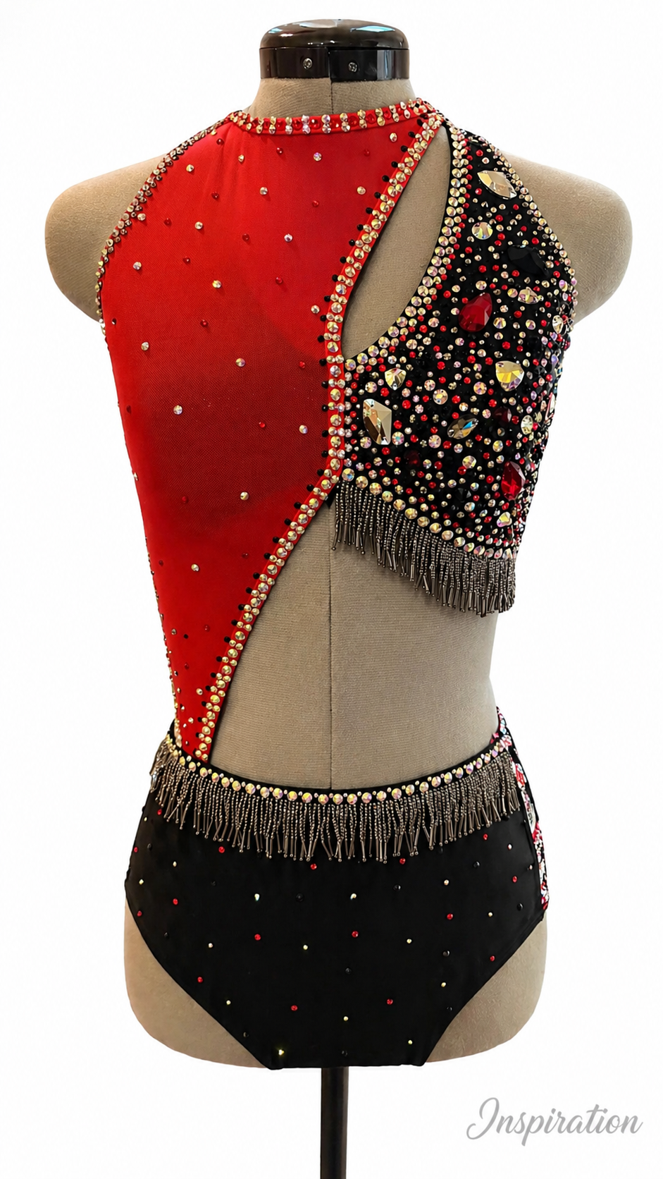 Inspirational example of a customized Vita Base competition dance costume featuring rhinestone embellishments and stage-ready styling