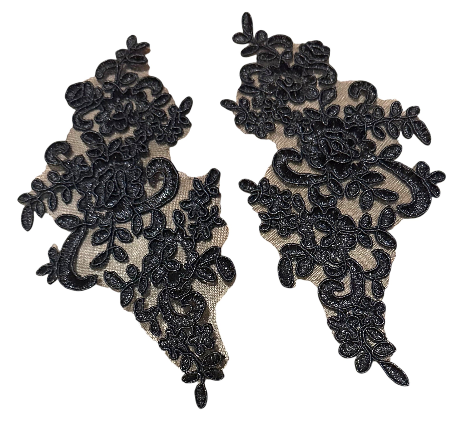 "Black floral lace appliqué pair – dance costume embellishment by Elite Designs by Dawn"