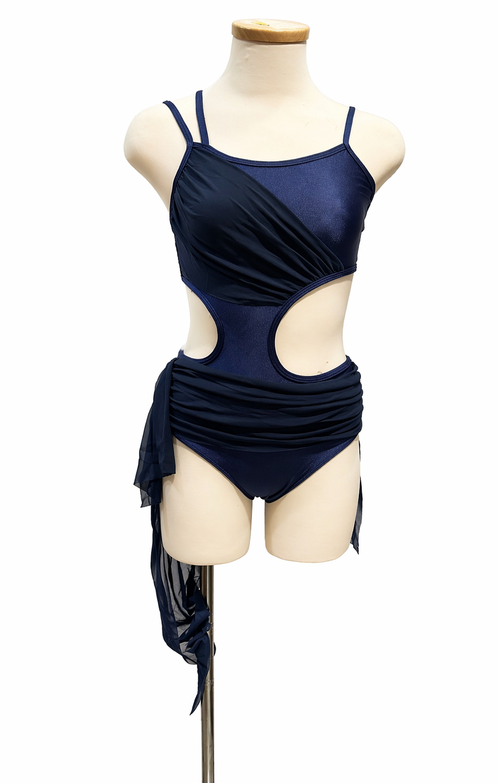 Becky Base competition dance costume featuring asymmetrical styling and dramatic side cutout details