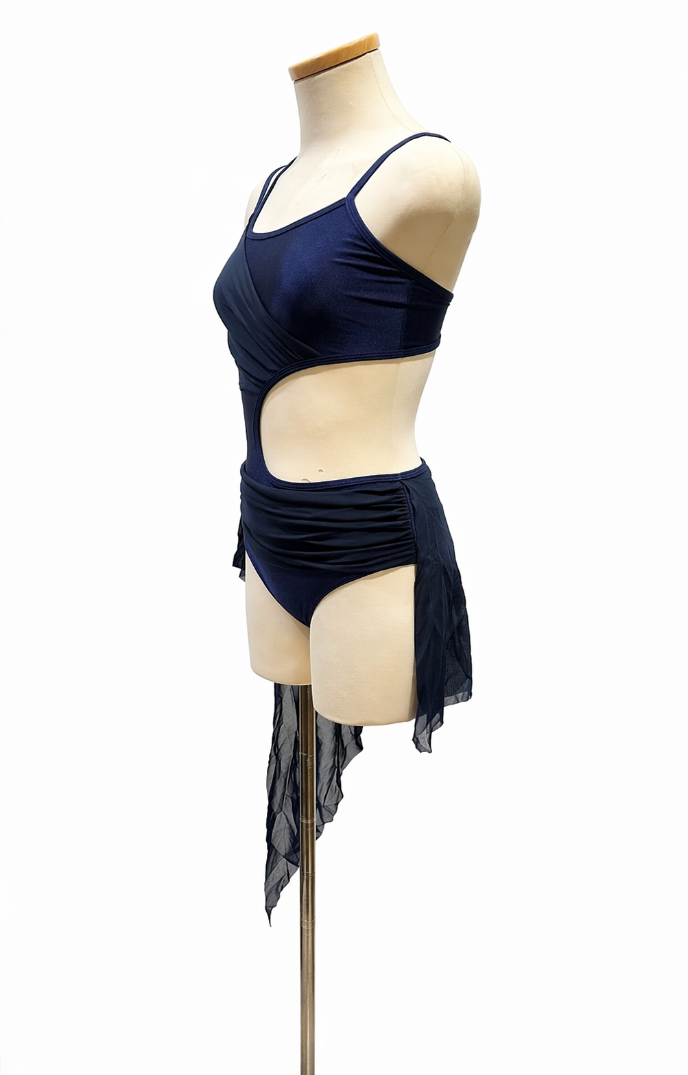 Side view of Becky Base competition dance costume featuring cutout details and asymmetrical design