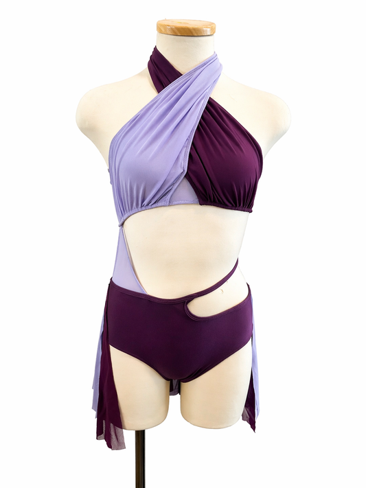 Madeleine Base lyrical dance costume in eggplant and lavender colorway