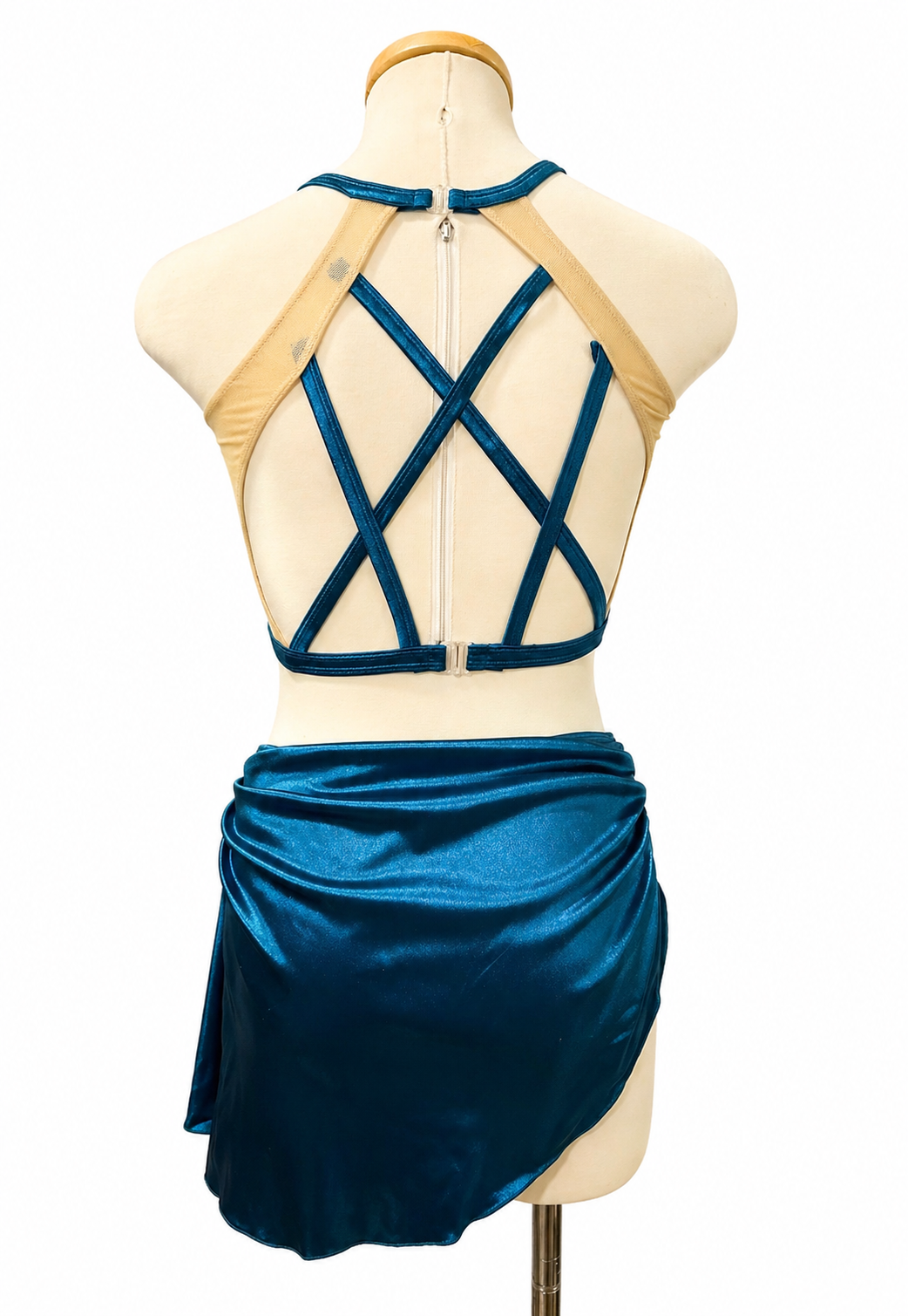 Back view of Alicia Base competition dance costume with dramatic open-back and multi-strap design