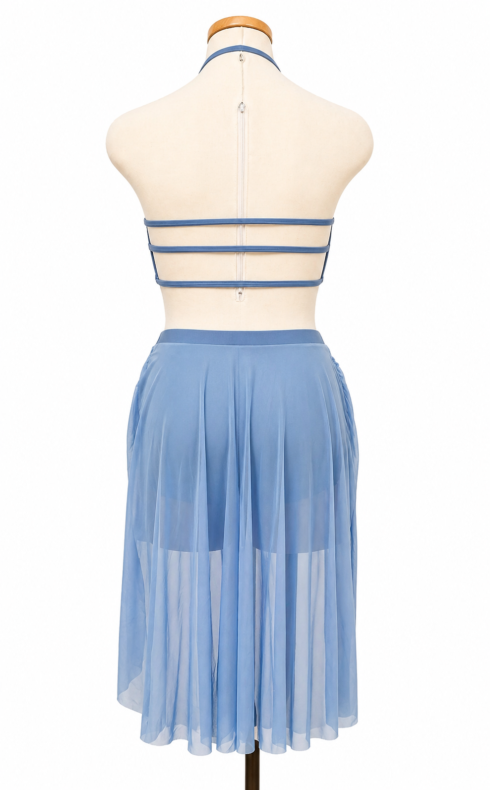 Back view of Kaity Base dance costume with open-back halter design