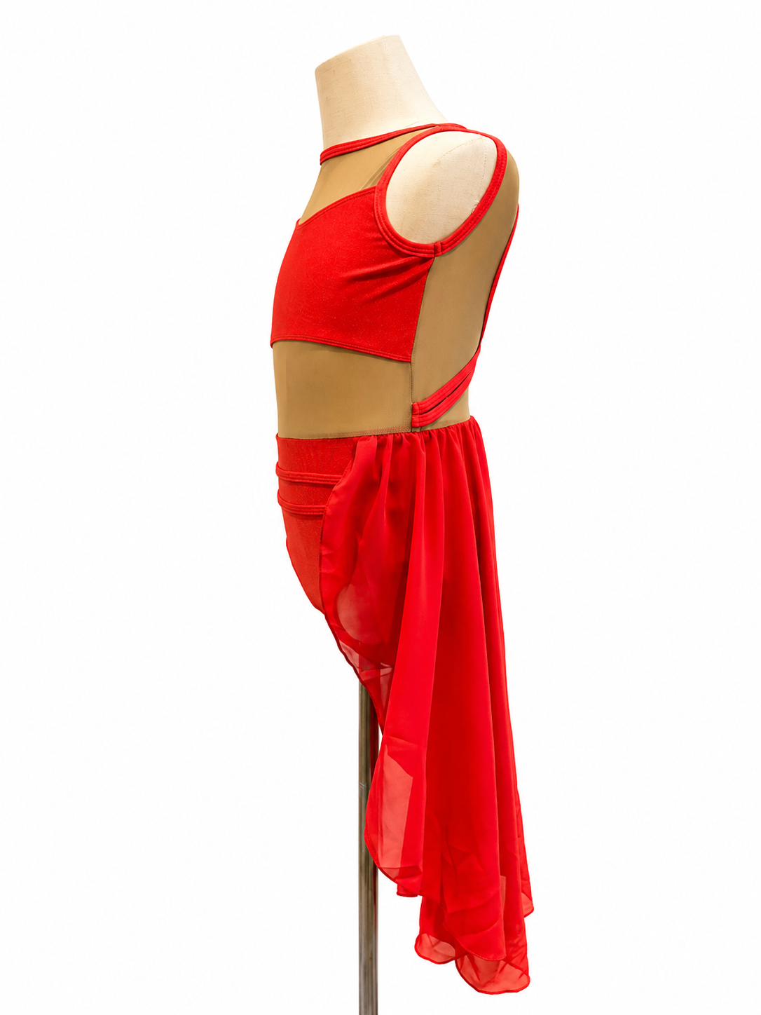 Left Side view of Sammie Base competition dance costume featuring contemporary styling and cutout details