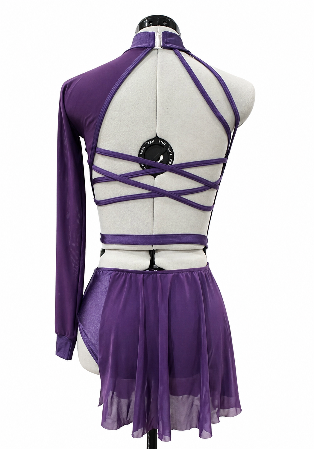 Maggie Base contemporary dance costume showing one-sleeve styling and strappy open-back detailing.