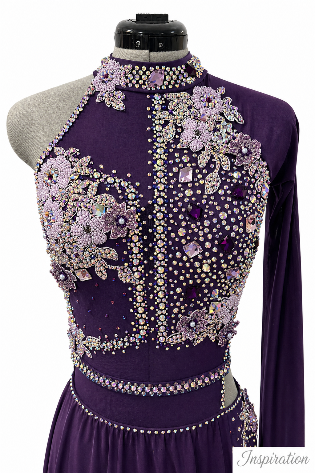 Maggie Base competition costume detail showing close up rhinestone embellishment inspiration and stage-ready styling.