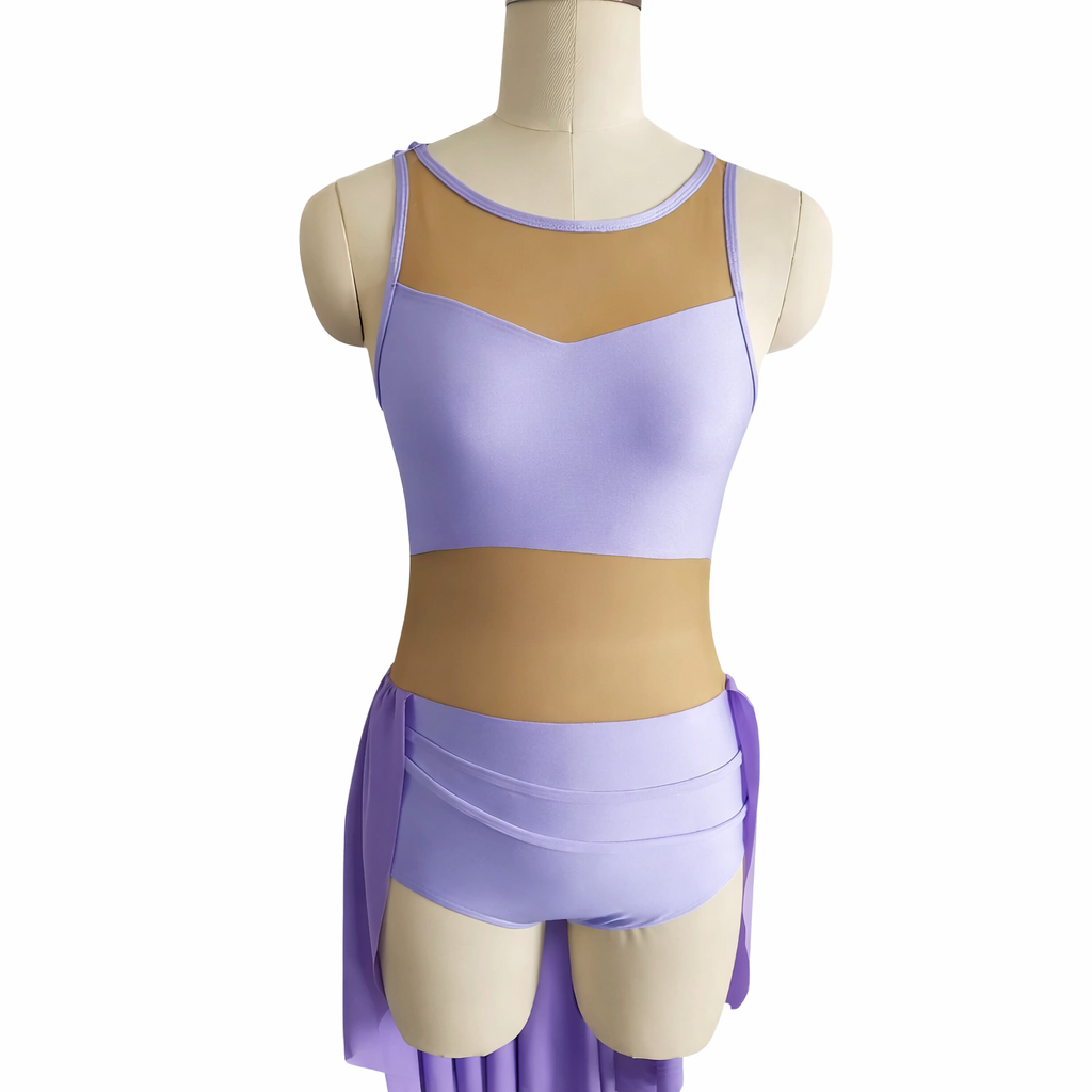 Sammie Base dance costume in lavender featuring lyrical styling and asymmetrical skirt design