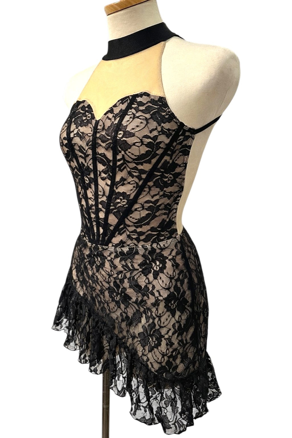 Side view of Demi Base signature lace competition costume