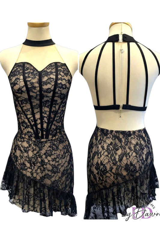 Demi Base signature lace dance costume with couture-inspired construction