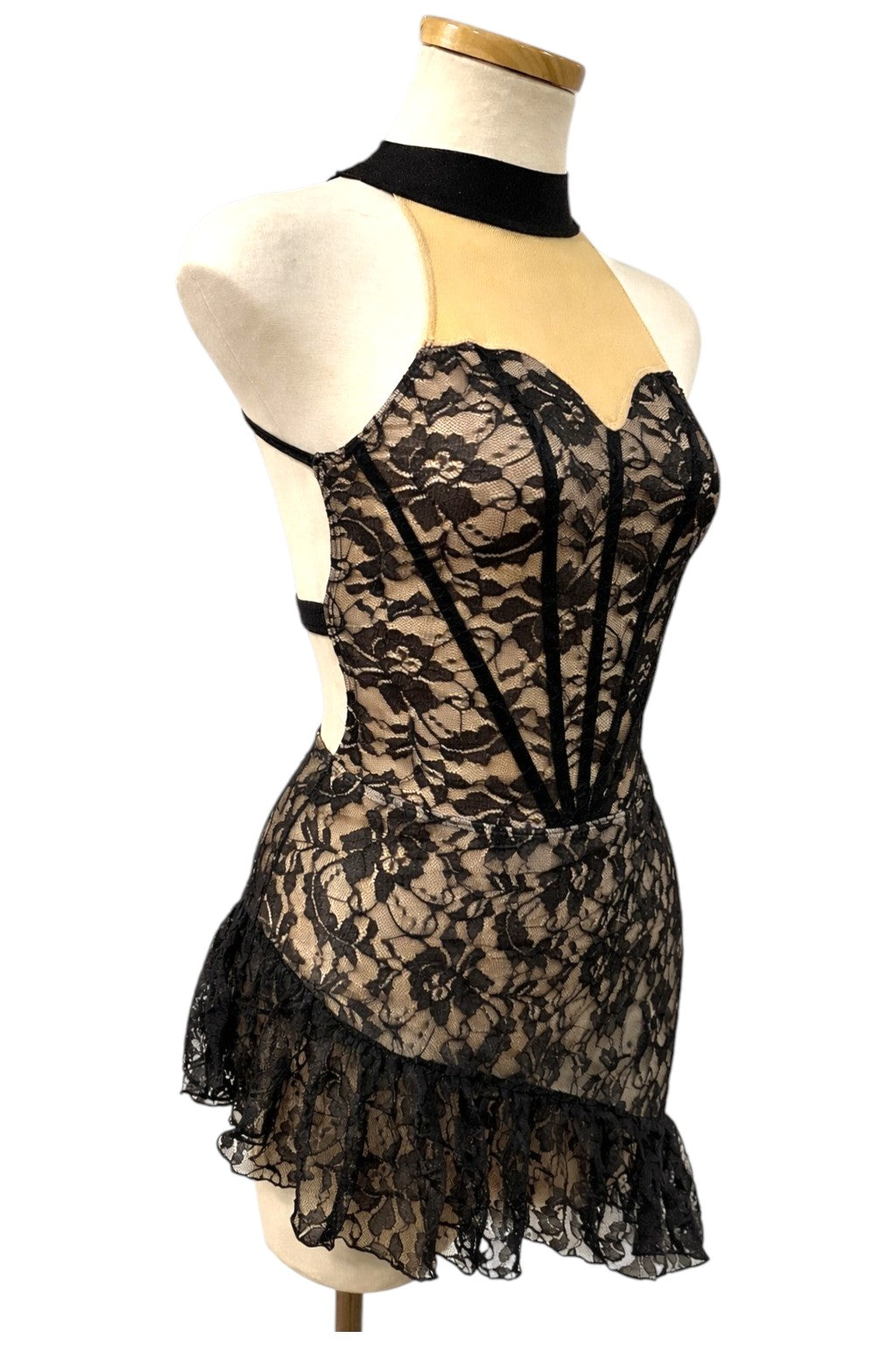 Side view of Demi Base signature lace competition costume