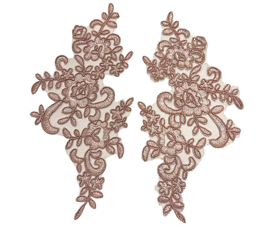 "Dusty Pink floral lace appliqué pair – dance costume embellishment by Elite Designs by Dawn"