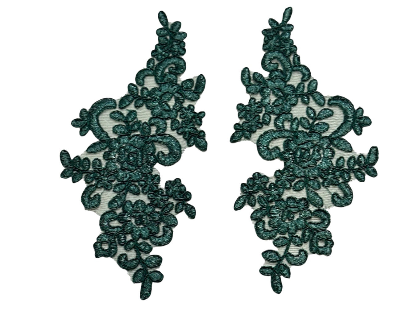 "Green floral lace appliqué pair – dance costume embellishment by Elite Designs by Dawn"