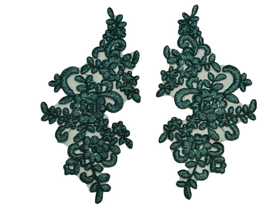 "Green floral lace appliqué pair – dance costume embellishment by Elite Designs by Dawn"