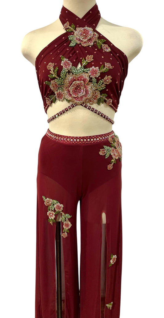Burgundy 2-Piece Dance Costume- Adult Small