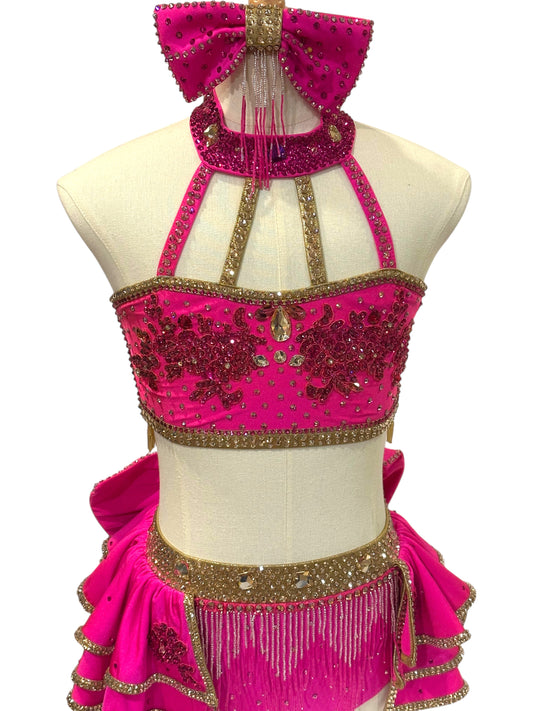 Hot pink and gold dance costume,