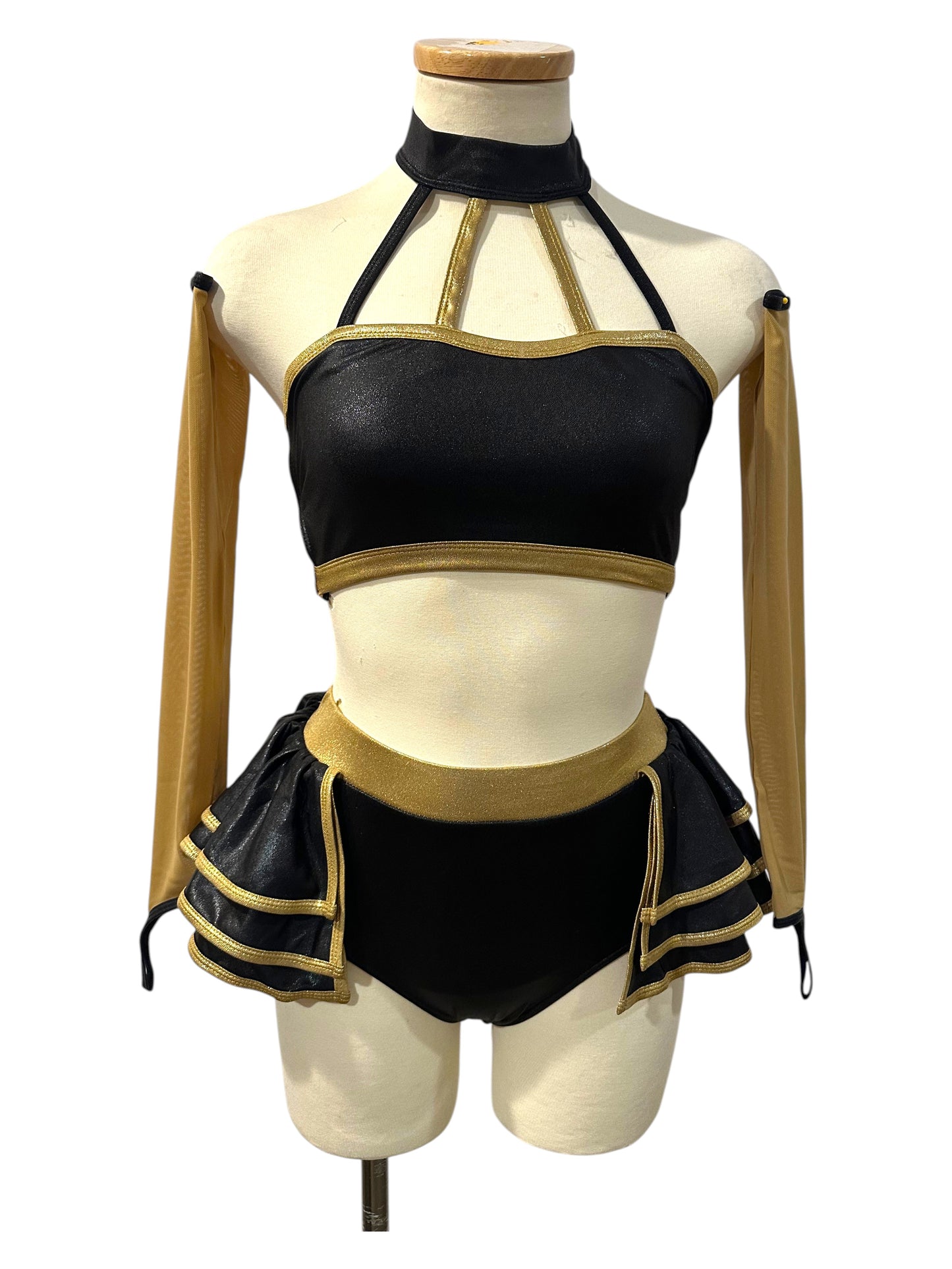 KiKi Base hologram dance costume in black and gold colorway