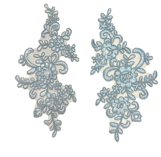 "Light Blue floral lace appliqué pair – dance costume embellishment by Elite Designs by Dawn"