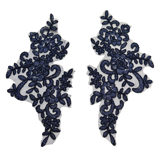 "Navy Blue floral lace appliqué pair – dance costume embellishment by Elite Designs by Dawn"