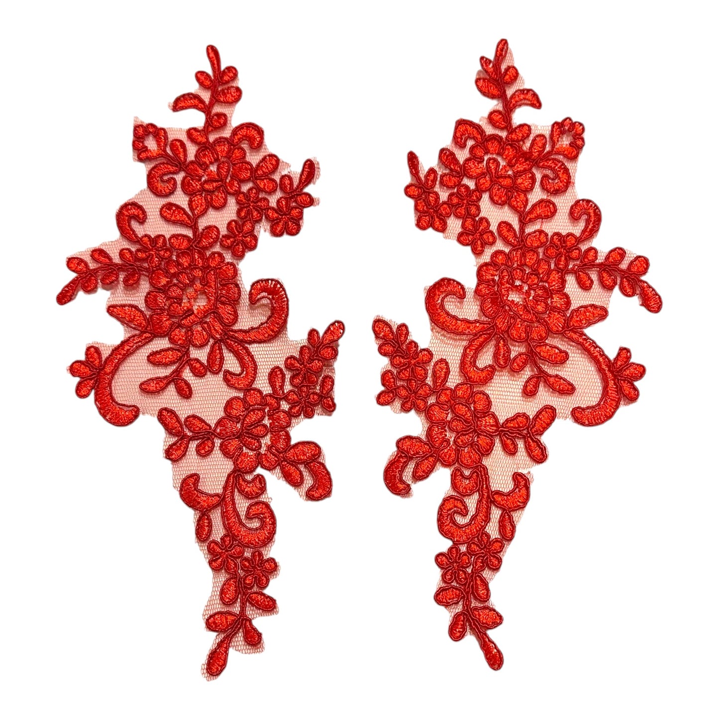 "Red floral lace appliqué pair – dance costume embellishment by Elite Designs by Dawn"