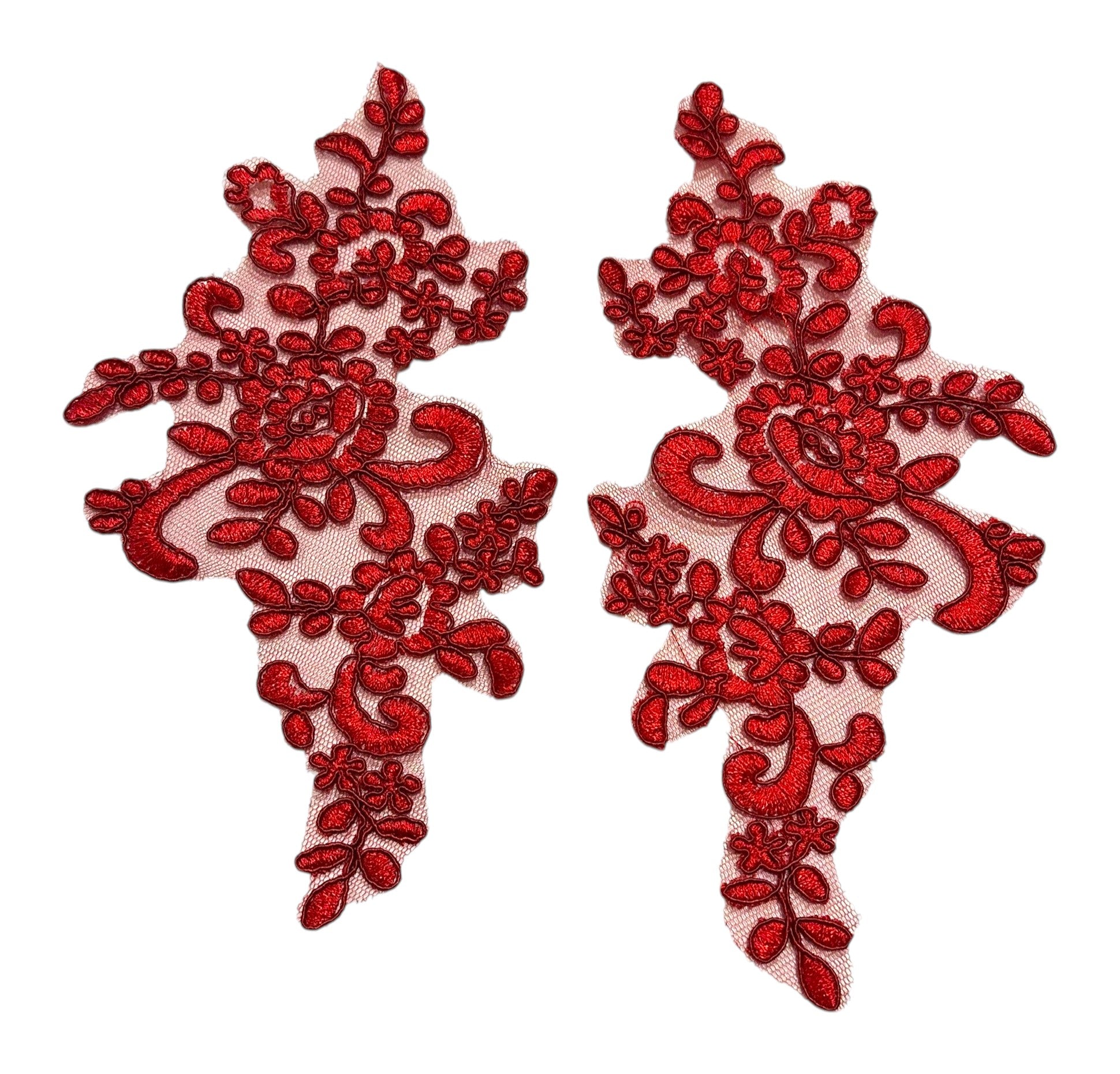 "Wine Red floral lace appliqué pair – dance costume embellishment by Elite Designs by Dawn"